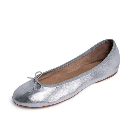 Silver leather 2025 ballet pumps